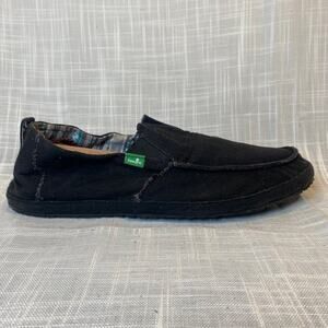 SANUK Sidewalk Surfers Black Lightweight Canvas Flats Loafers Shoes Mens 12